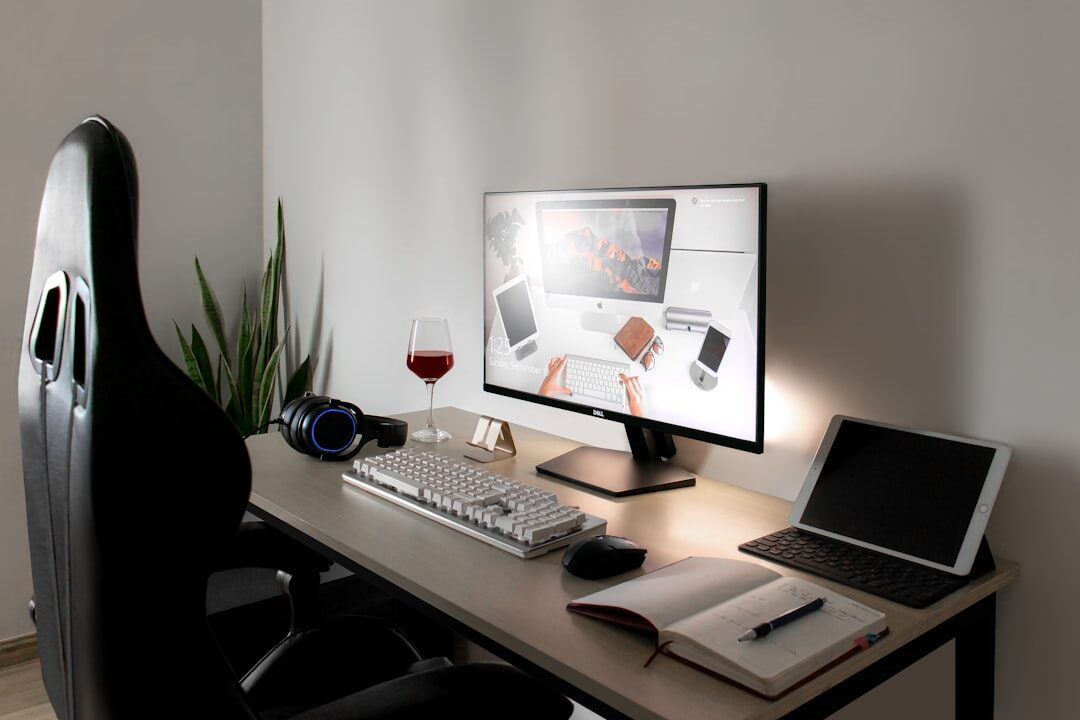 Journalist working at a modern newsroom desk